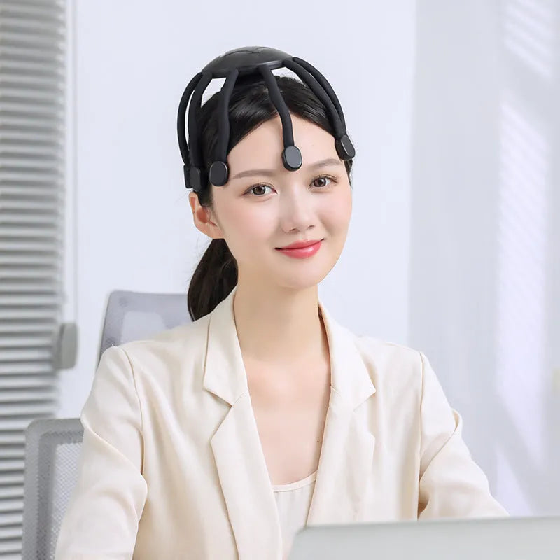 USB-powered electric head massager with multiple vibrating nodes for scalp relaxation