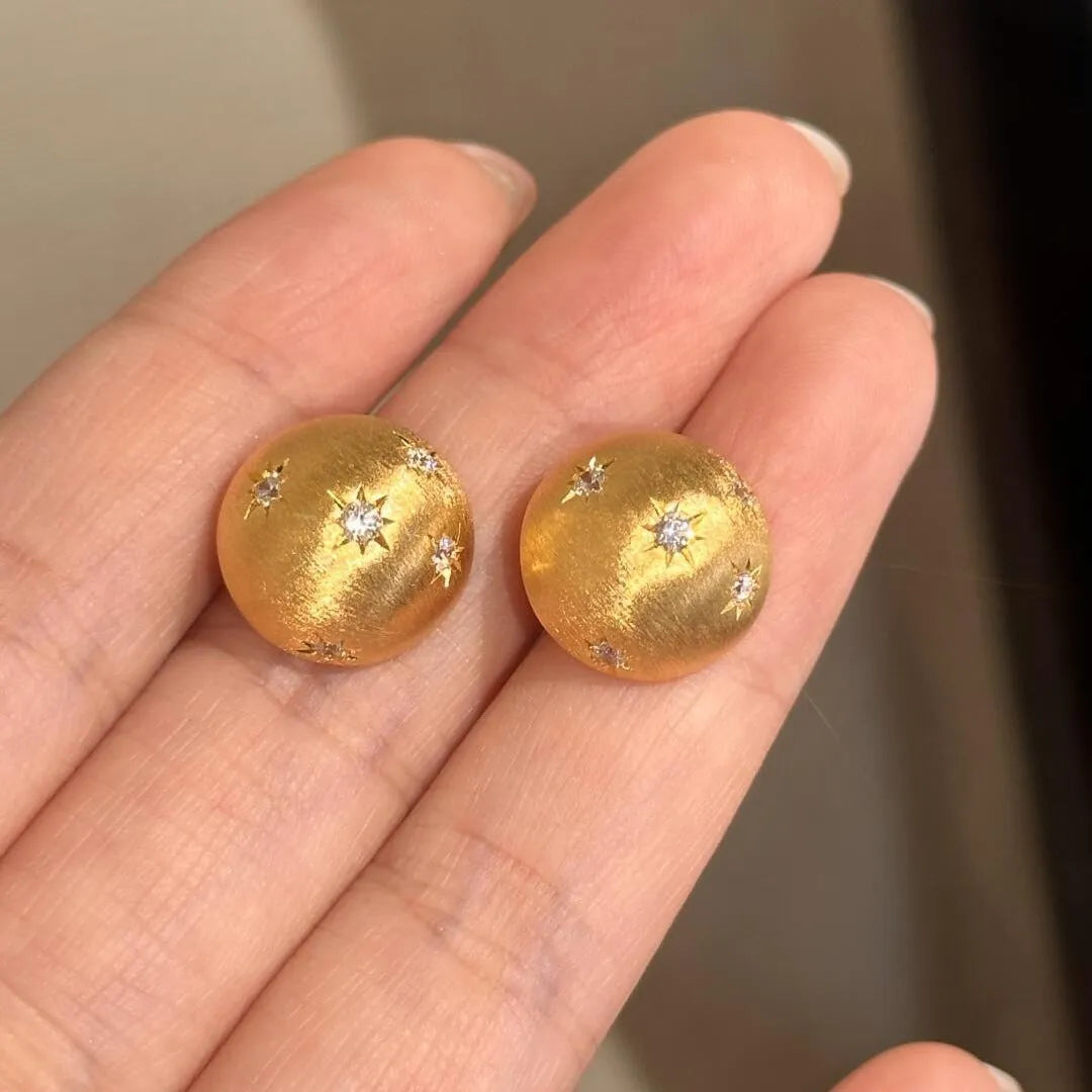 Women's 925 silver brushed asterism stud earrings with French gilding and electroplated finish