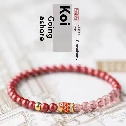 Koi purple cinnabar lucky beads peach blossom strawberry quartz bracelet for women retro style drip oil treatment