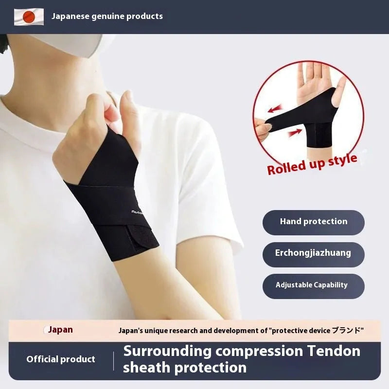 Adjustable athletic wristguard in black colour showing breathable thin construction
