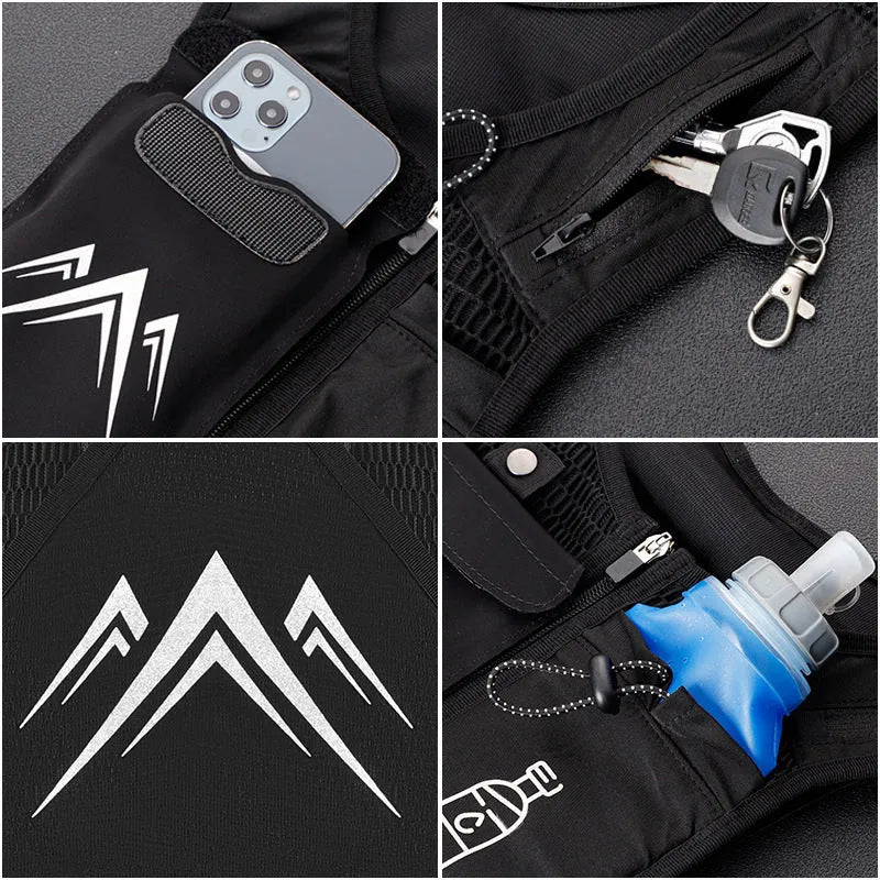 Breathable mesh running vest with mobile phone compartment in classic black colour