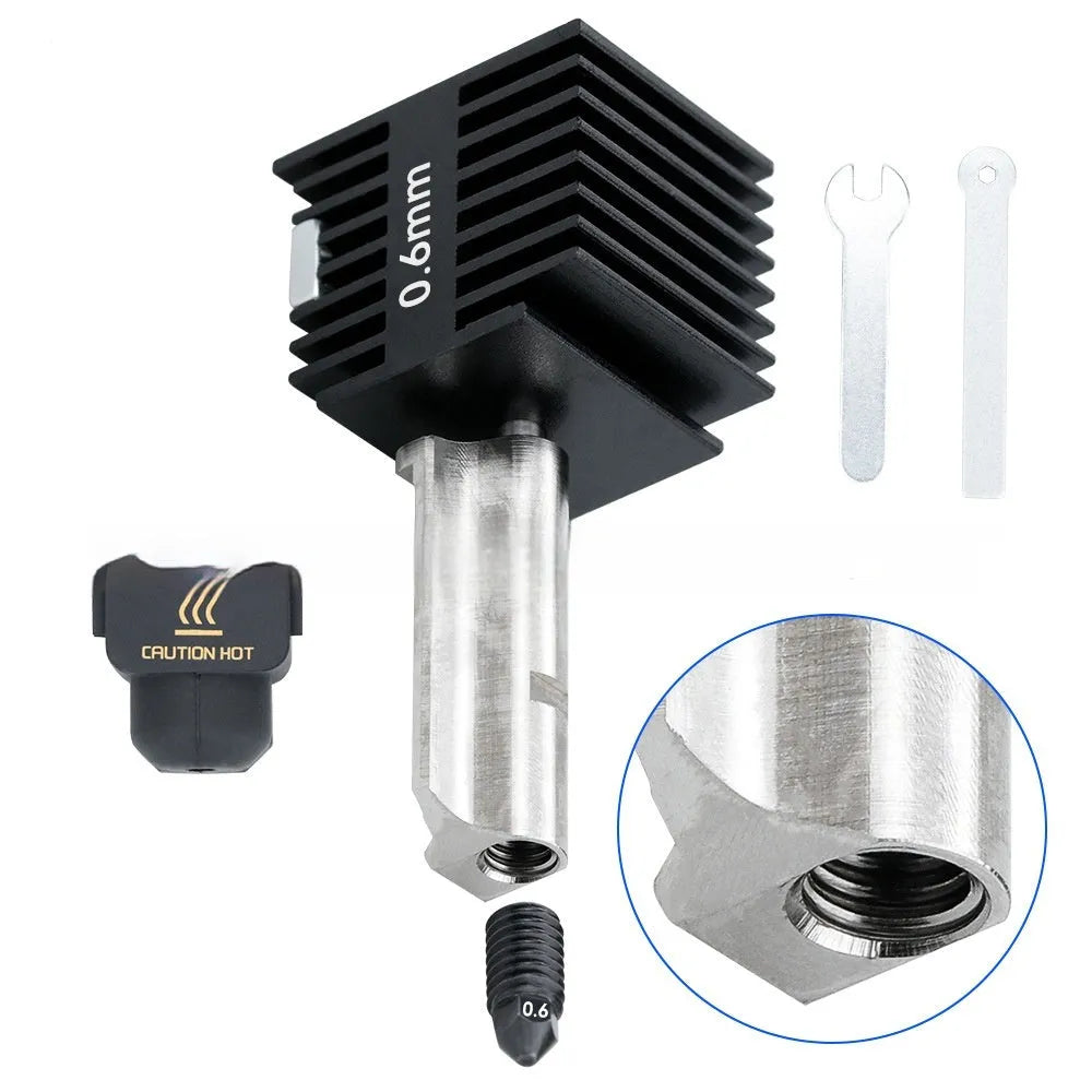 Hardened steel hot end assembly for A1 A1 Mini 3D printer with interchangeable nozzles and black silicone sleeve