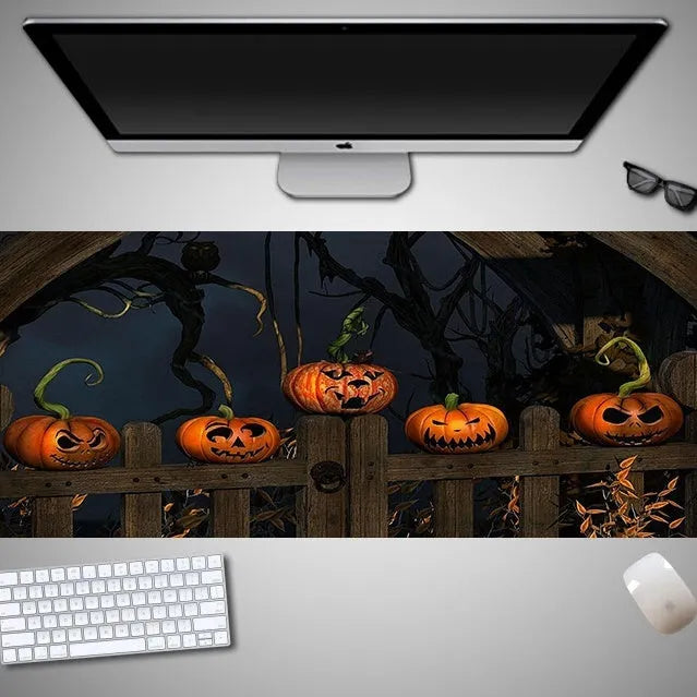 Oversized Halloween mouse pad with rubber cloth surface and non-slip backing in large gaming dimensions