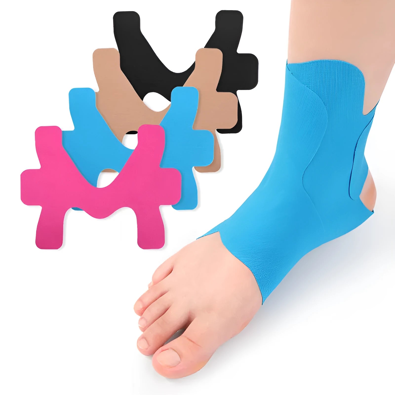 Pre-slitted elastic kinesio tape for ankle support, black, for running and fitness exercise