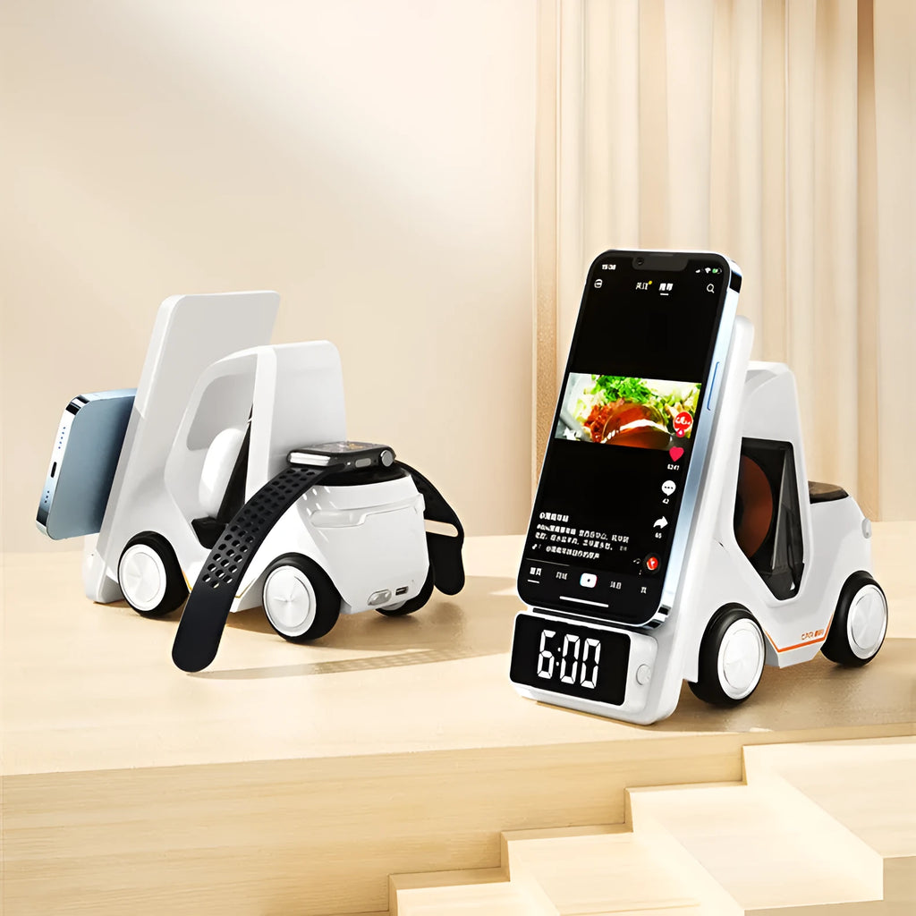 15W three-in-one wireless charging bracket in grey, white, yellow, or orange colours