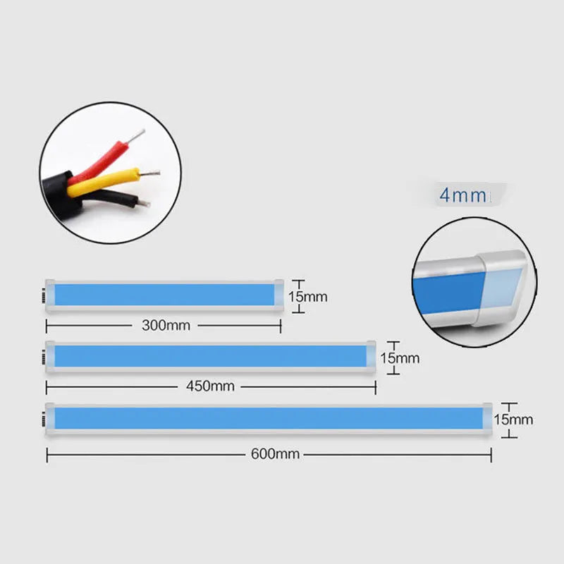 Waterproof silicone LED strip for car daytime running lights and flowing turn signals in multiple colours.