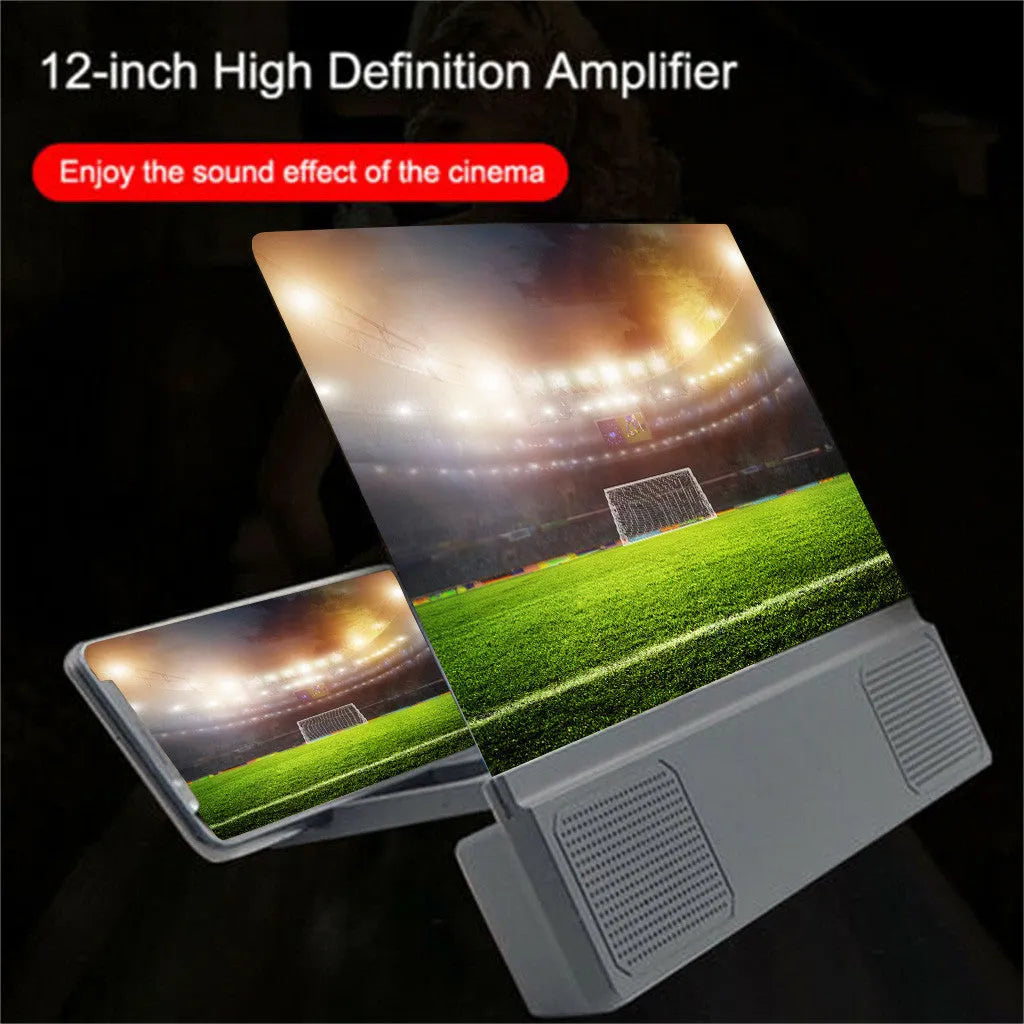 12-inch mobile phone screen amplifier with flexible gooseneck stand and built-in speakers