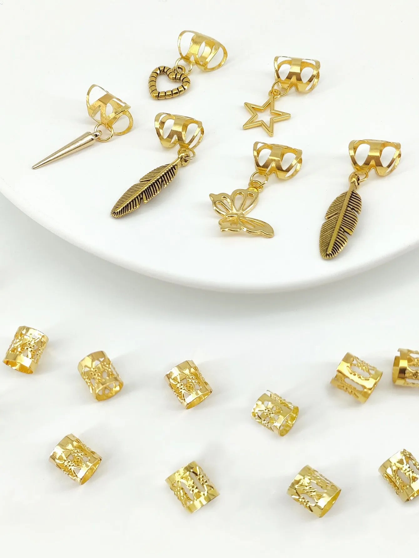 26-piece pack of alloy hair rings in gold with antique dirty braid design