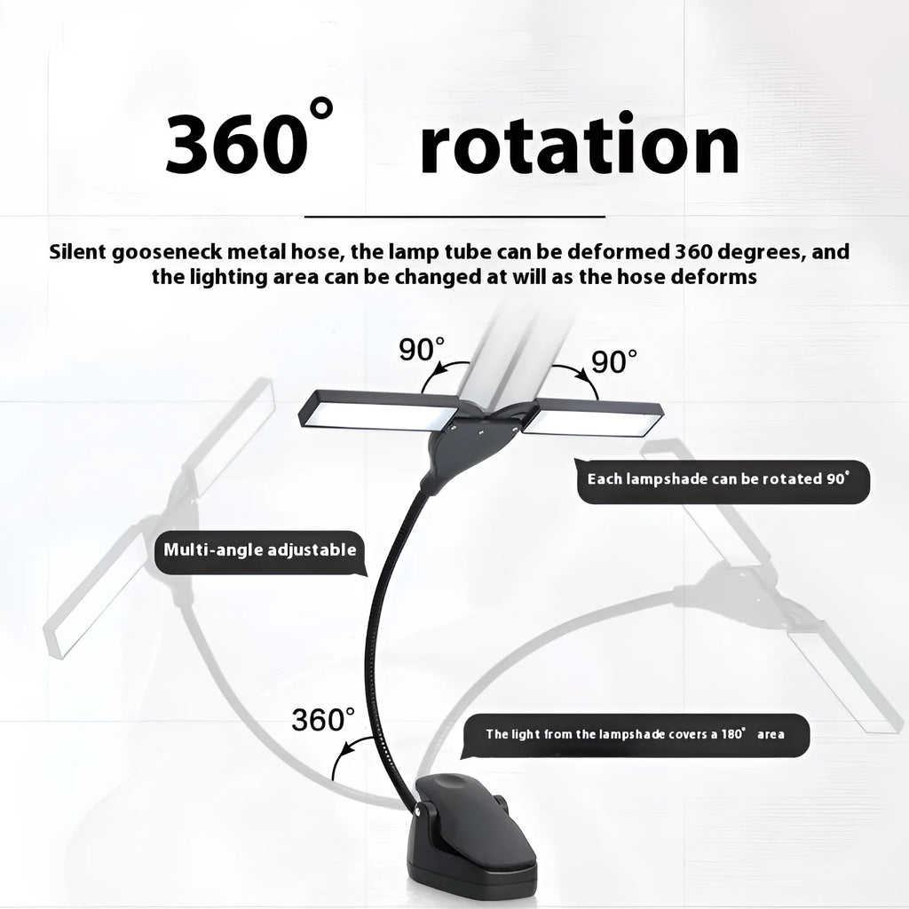 Black rechargeable music stand light with 28 LED lights for sheet music illumination