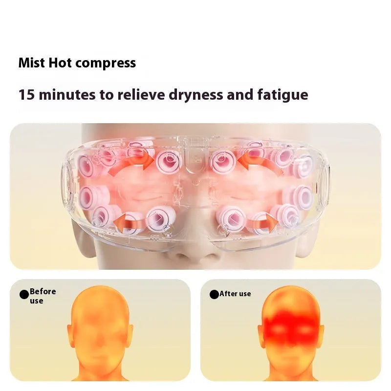 Bluetooth eye massager hot compress device in green, ink grey or purplish grey colour with steam moisturising function
