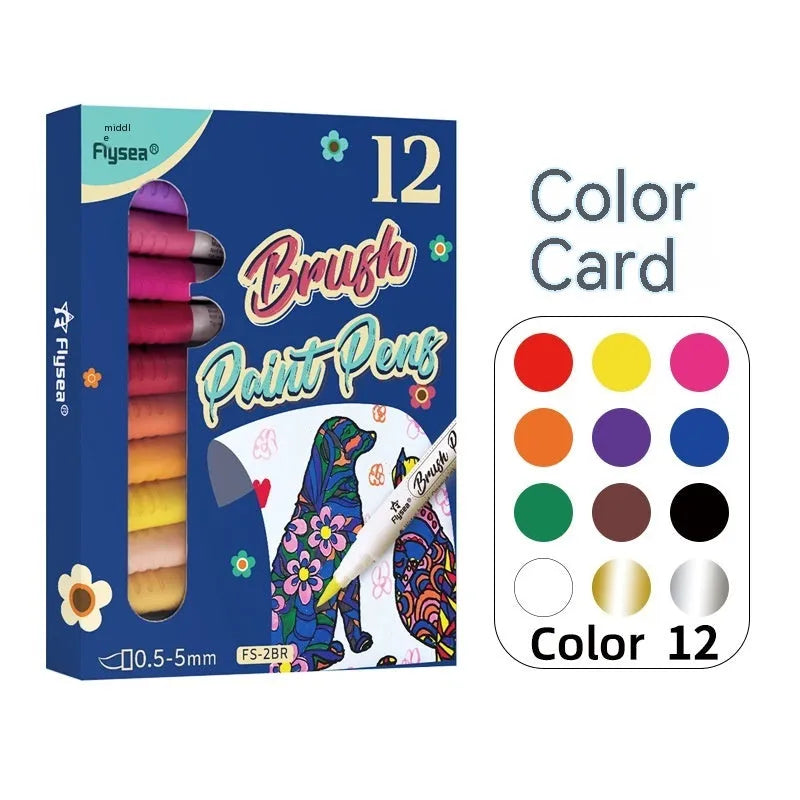 Set of soft head gouache pens with pressure-free acrylic tips for hand accounting and art projects