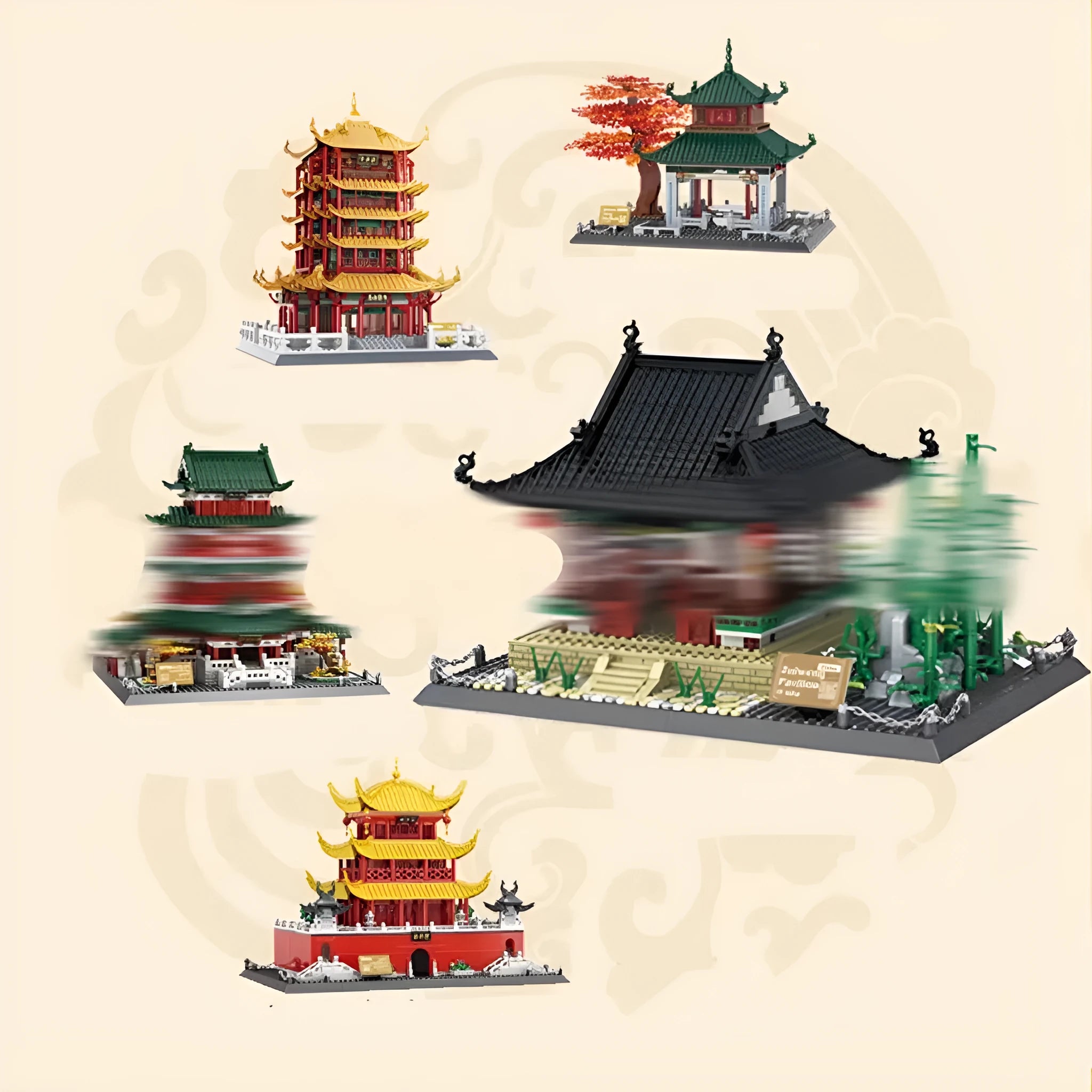 Wange building block street view set with over 800 plastic pieces in colour box packaging