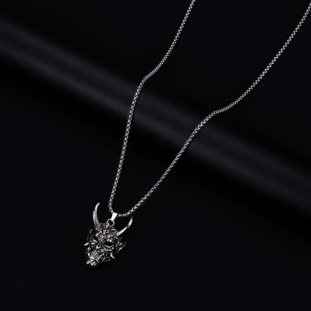 Men's silver vintage necklace with 40mm alloy pendant on adjustable chain