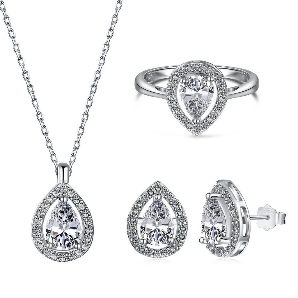 S925 sterling silver drop-shaped diamond zircon ring for women light luxury style