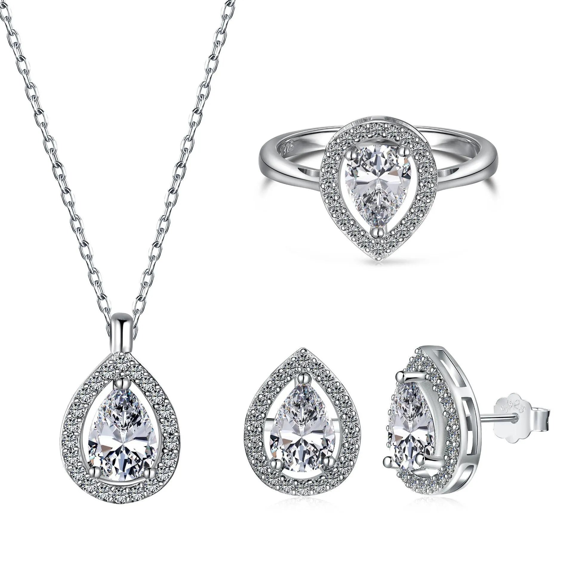 S925 sterling silver drop-shaped diamond zircon ring for women light luxury style