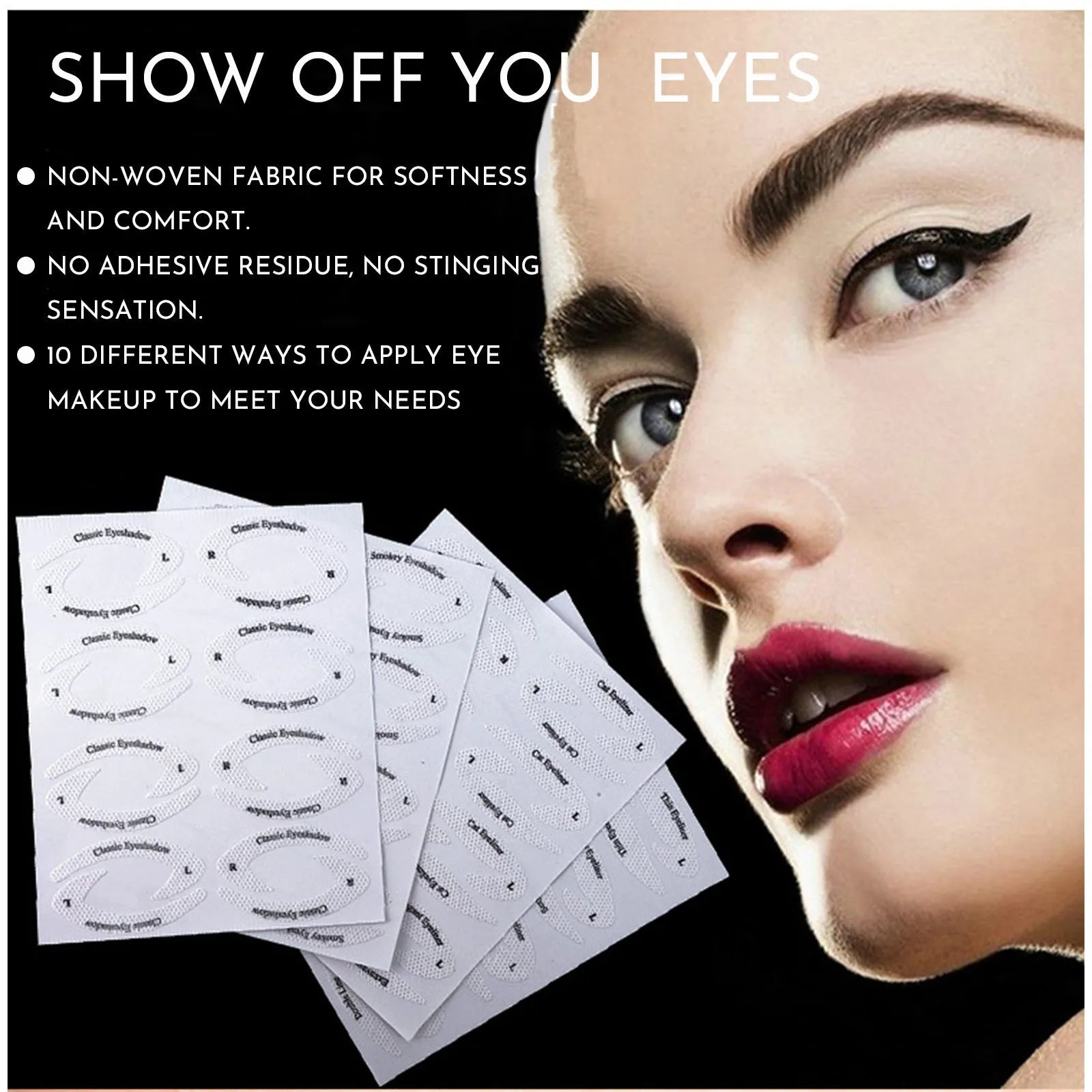 Set of four reusable flexible eyeliner sticker stencils for creating winged and cat-eye makeup looks