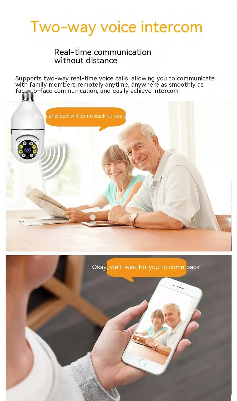 Wireless bulb security camera with 1080p HD video and full colour night vision for discreet monitoring