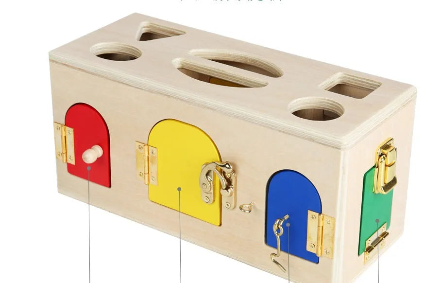 Wooden shape sorting puzzle box educational toy for preschool children