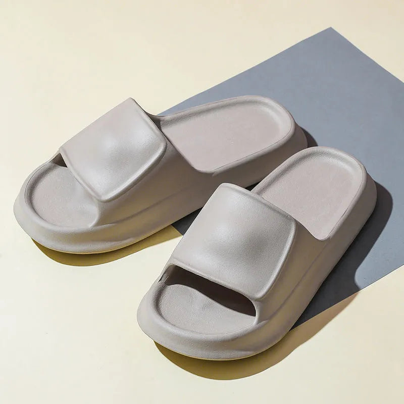 Soft EVA bathroom flip-flops with thick non-slip sole in multiple colour choices on a white background.