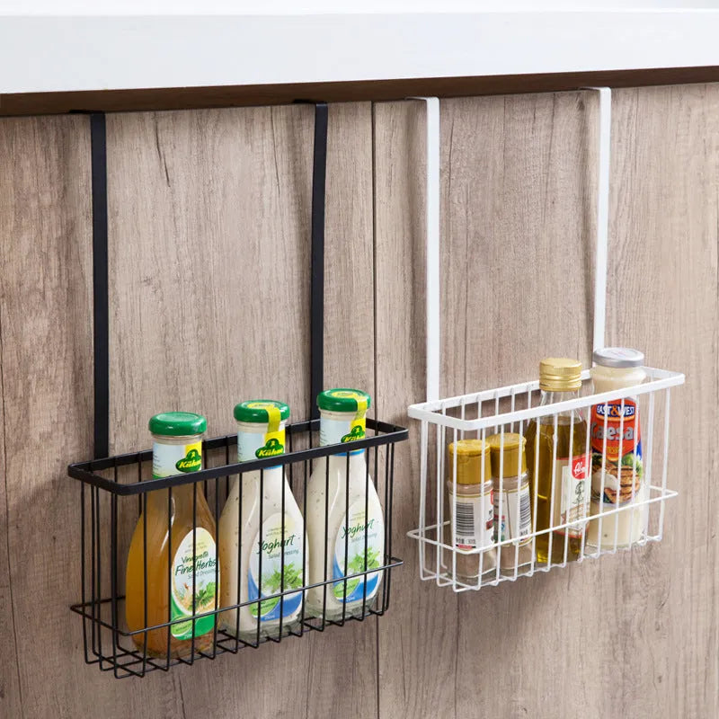 Nordic style metal kitchen hanging shelf in black mounted on wall with spices
