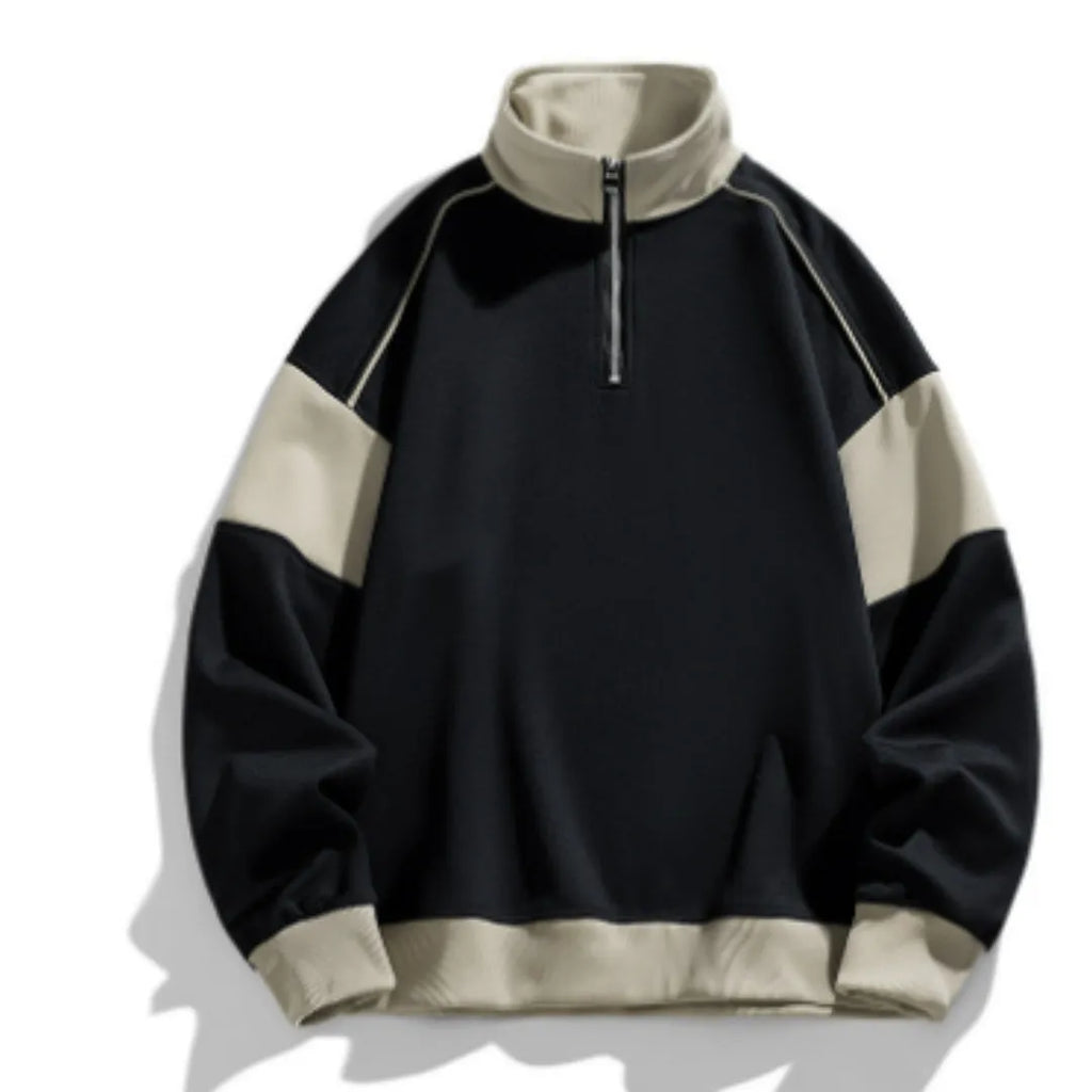 Men's black hooded corduroy sweatshirt with drop shoulder design and loose lapels