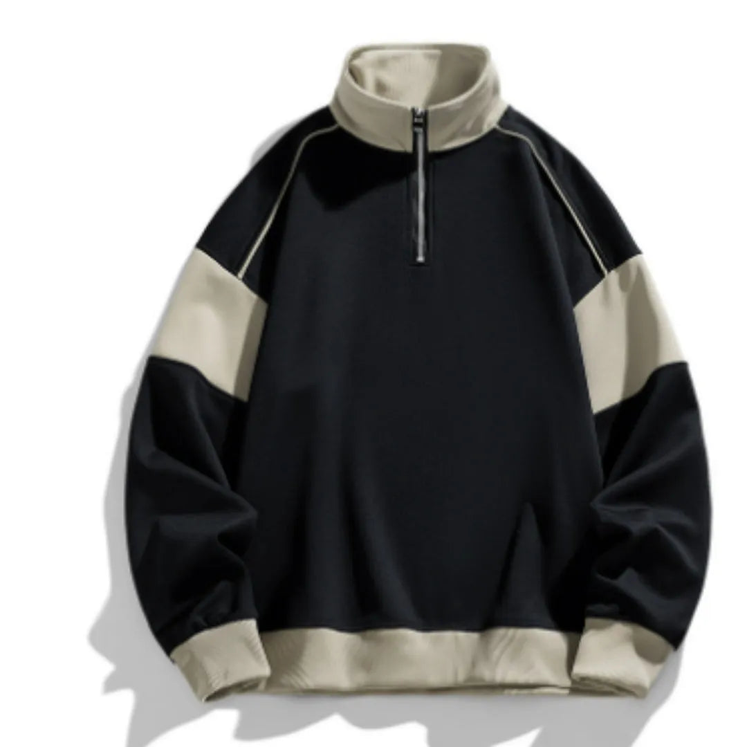 Men's black hooded corduroy sweatshirt with drop shoulder design and loose lapels