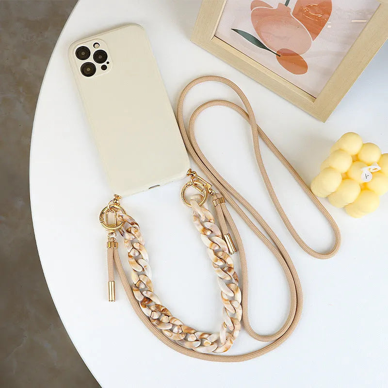 Crossbody solid colour TPU phone case with fine hole texture and lanyard chain for iPhone 16 series
