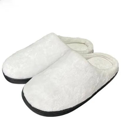Pattern printed flannel slippers with a textured TPR rubber sole, shown in a customisable colour.