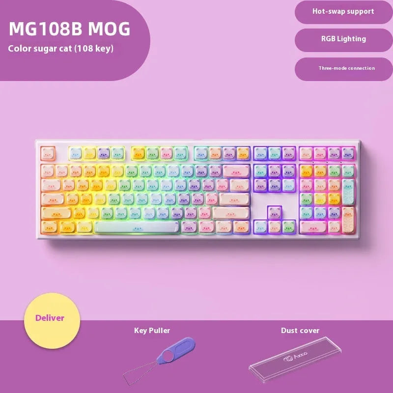 MG108B sugar cat themed mechanical keyboard with RGB lighting and 108 keys