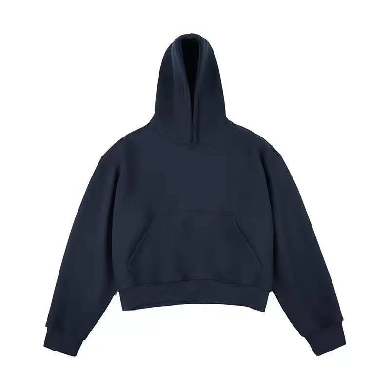 Short Chinese cotton silver fox velvet hooded sweater with removable hood in black, front view