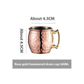 Stainless steel Moscow Mule cup with copper plating in rose gold finish showing hammered texture detail