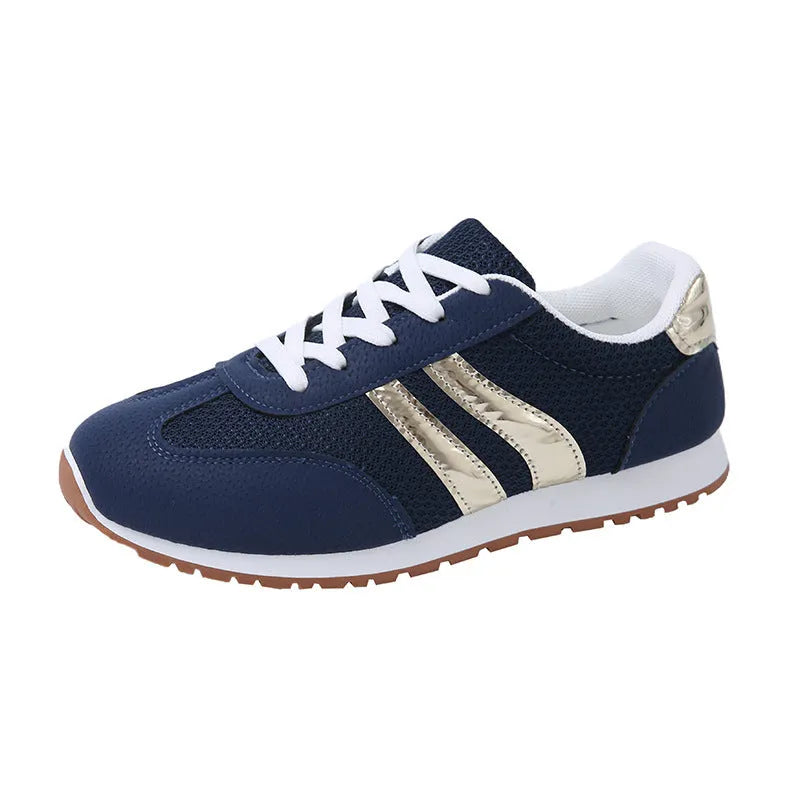 Blue women's casual tennis shoes with cross shoulder straps, round toe, and non-slip rubber soles