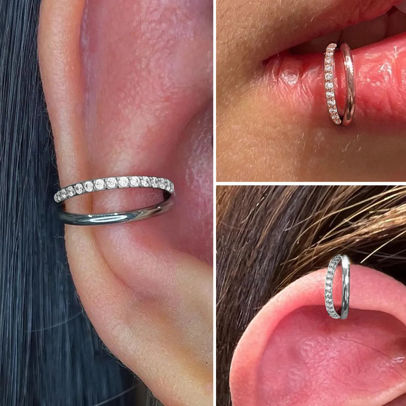 F136 titanium alloy nose ring in silver finish with diamond treatment and 10mm post