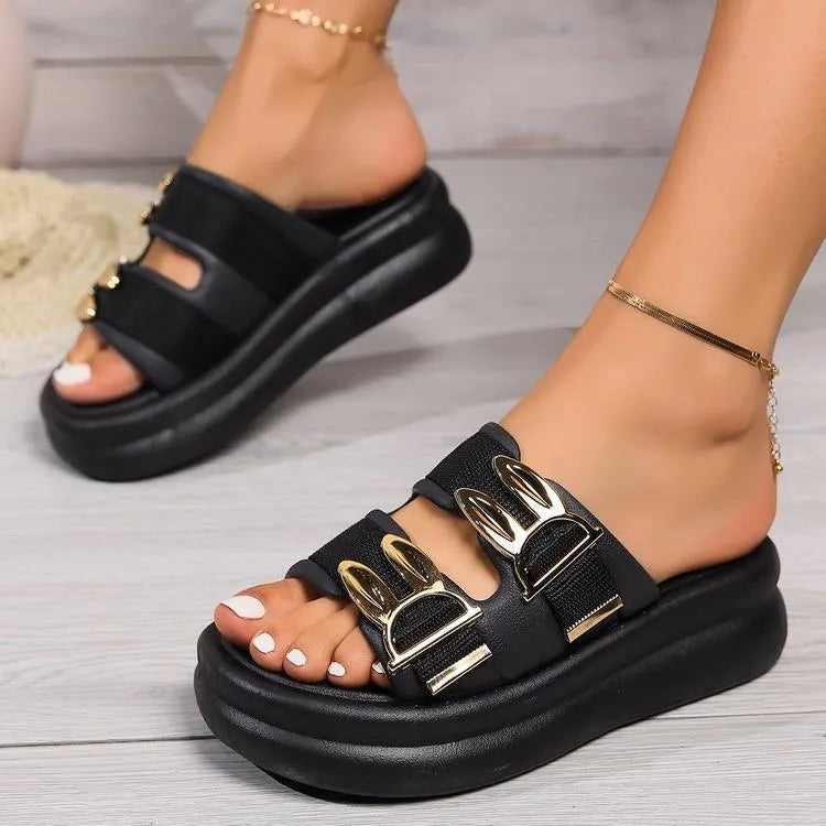 Women's suede slippers with thick rubber soles in apricot colour