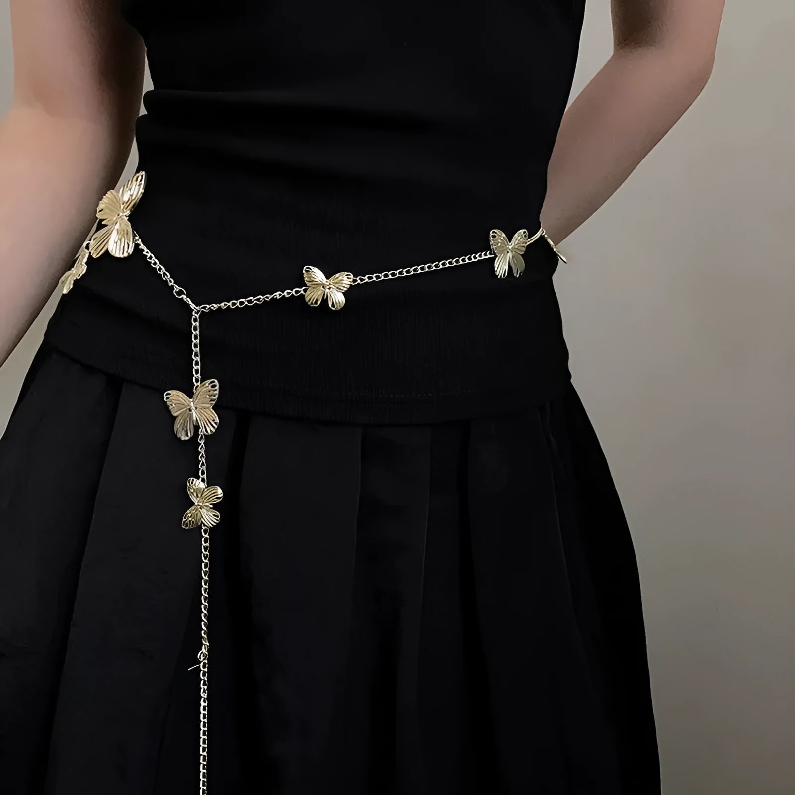 Golden butterfly waist chain with 104cm alloy chain and butterfly charm decoration