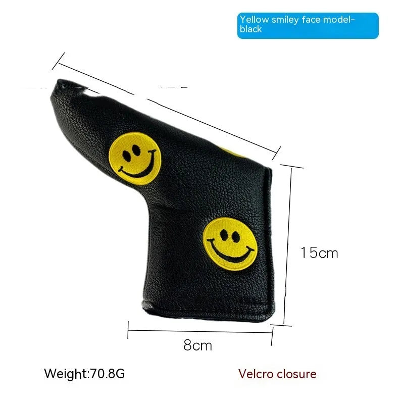 Golf straight bar putter sleeve in waterproof fabric with various design options including clover, bear, and animal patterns