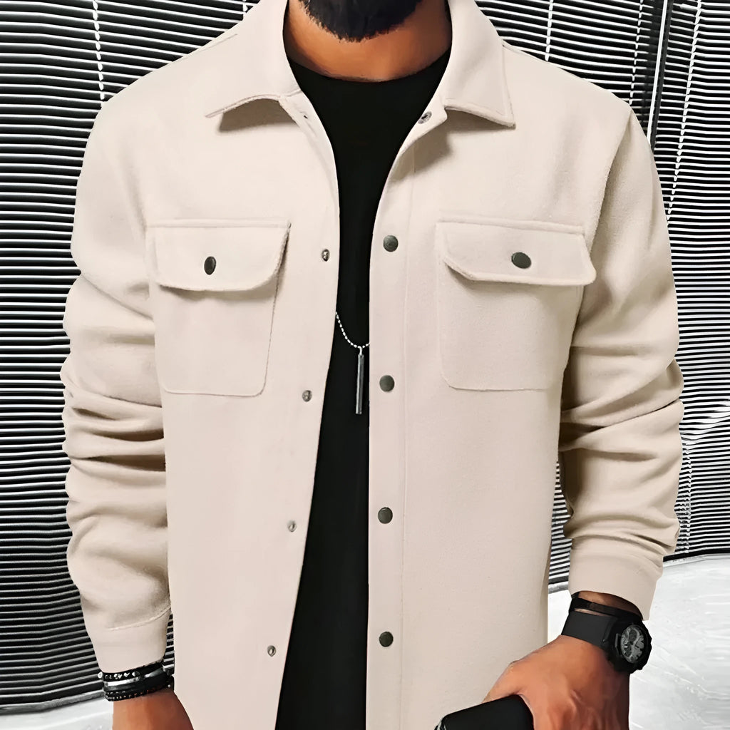 Men's brushed cotton blend casual shirt in solid colour cardigan style with long sleeves and regular fit