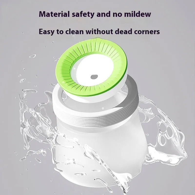Green suspension water bowl for dogs and cats with non-wet mouth design on white background