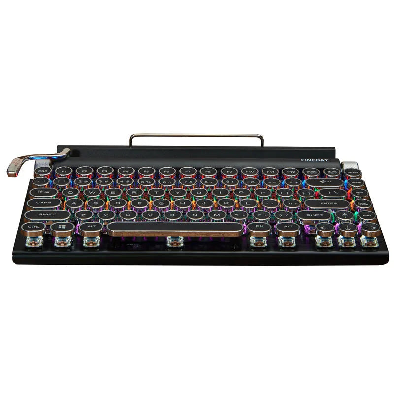 Black Dot retro typewriter mechanical keyboard with backlit keys on metal base