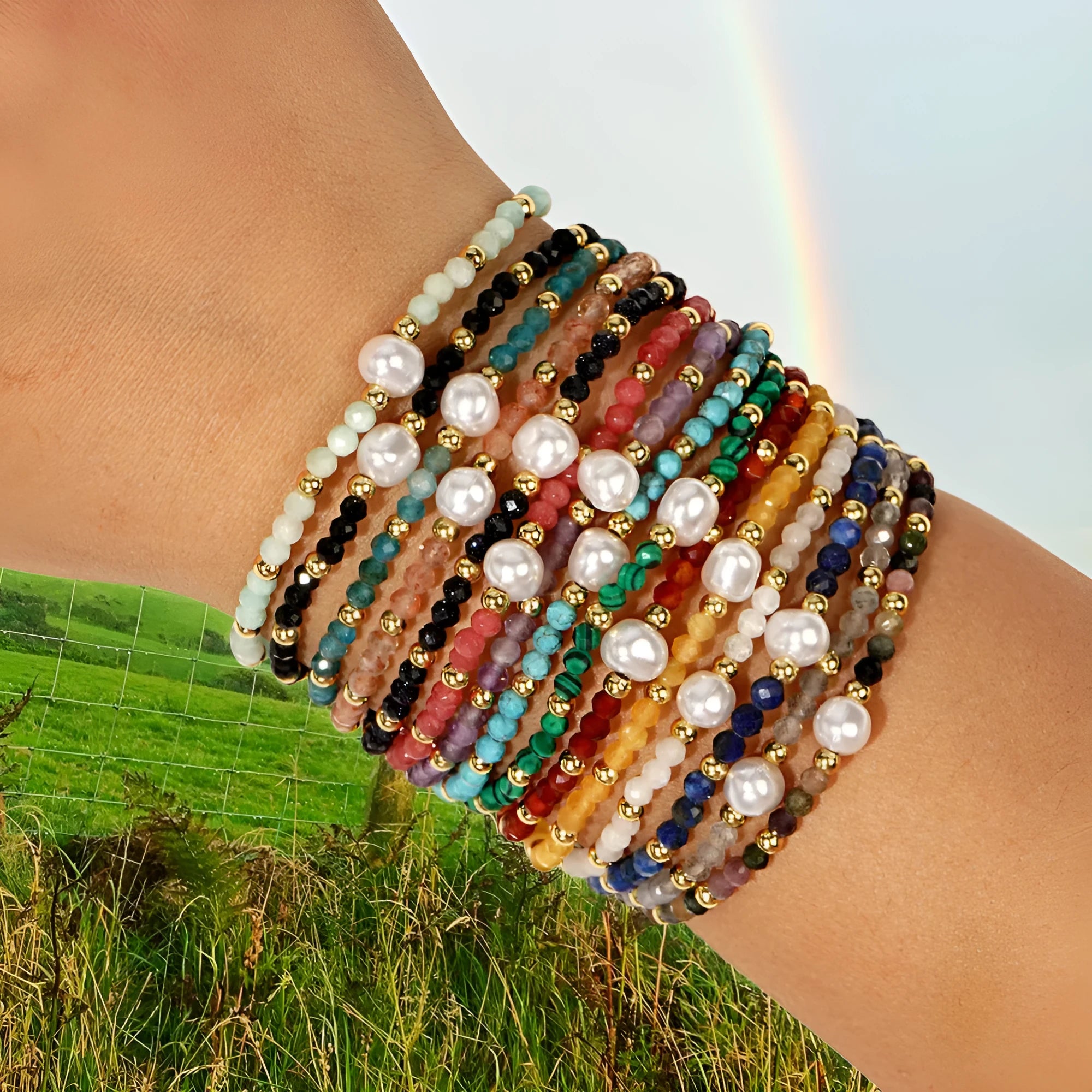 Unisex natural stone bracelet with geometric ellipse shape in light luxury style