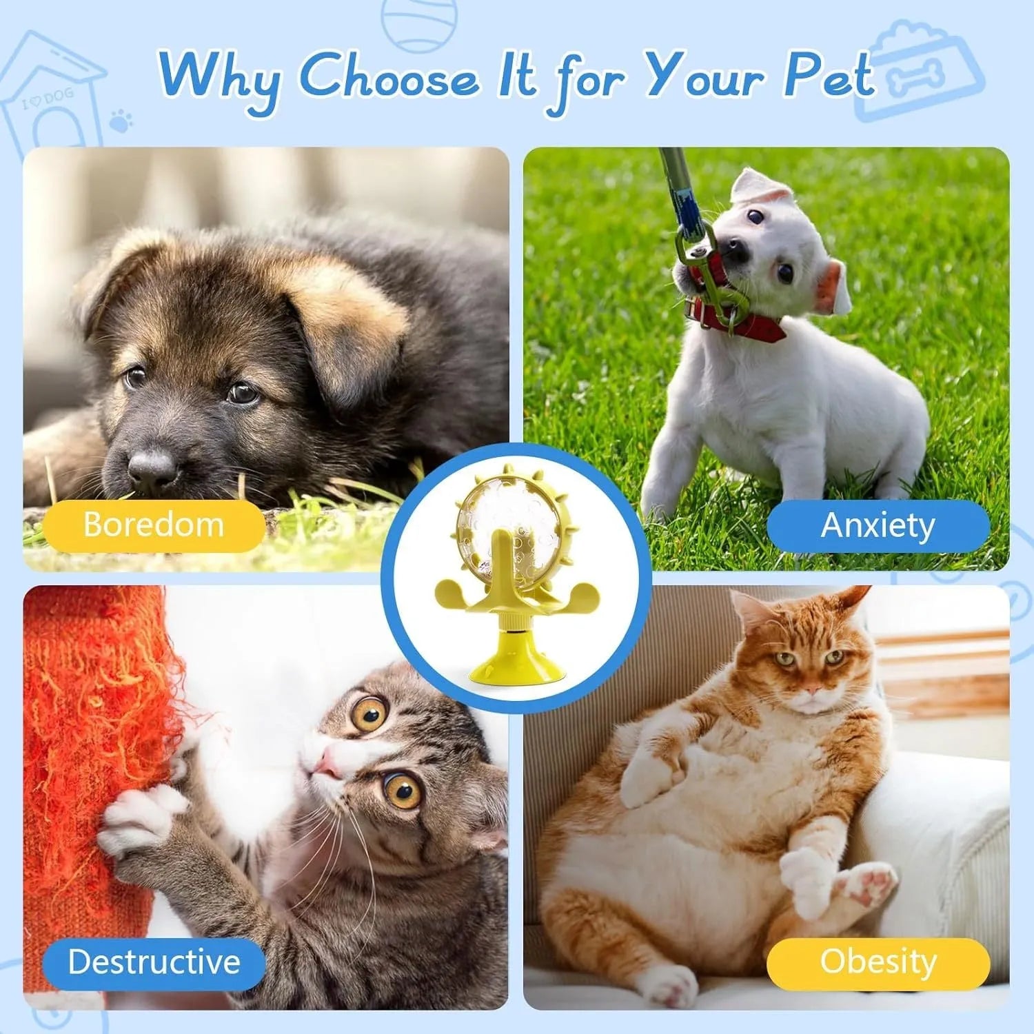 Interactive pet puzzle toy with rotating spinner and bottom sucker for cats and small dogs