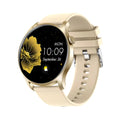 Pink smart watch with silicone wristband showing heart rate and blood pressure on its 1.3-inch screen