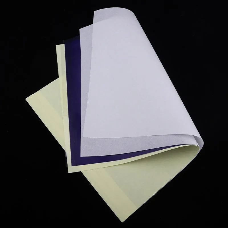 A4 tattoo transfer paper packs for use with transfer paste gel, showing hand-drawn line art.