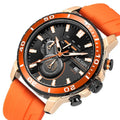 Men's multi-function chronograph calendar sports watch with 53mm dial, mineral glass, stainless steel, blue dial colour