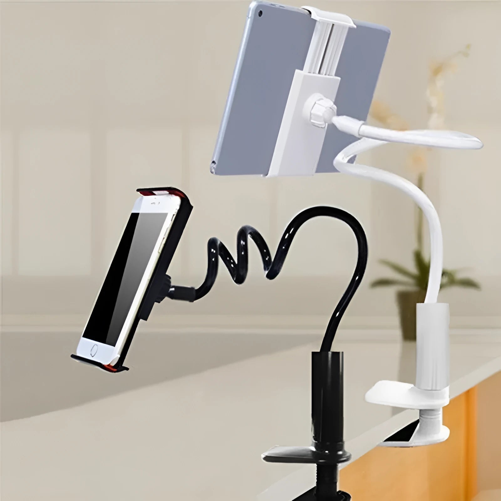 Black flexible phone and tablet mount holder with bendy arm and suction cup
