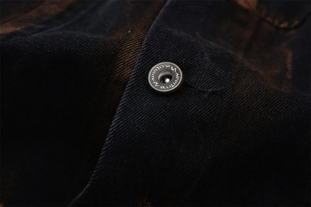 Fashion holes denim clothes jacket for men in black cotton street style