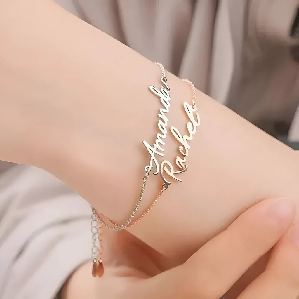 Titanium steel personalised cross chain bracelet with gold electroplated finish and custom letter name