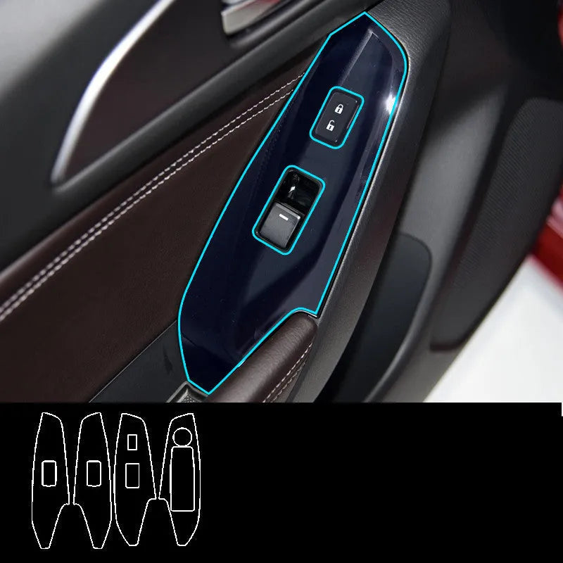Set of four transparent TPU protective films for car door control panels compatible with 2014-2019 vehicles