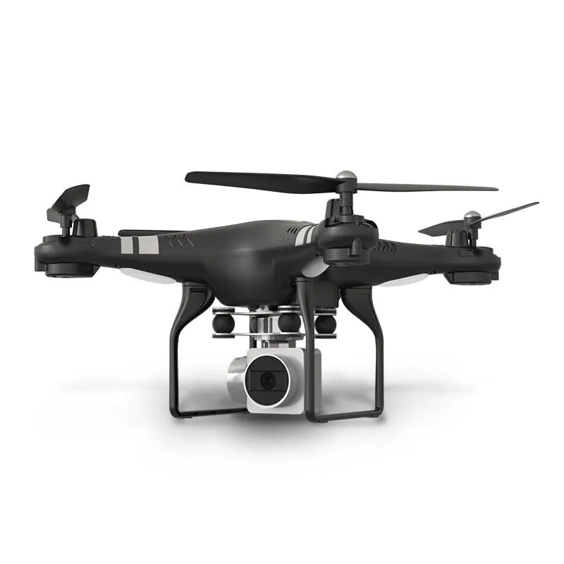 Black, red, or white alloy aerial photography drone with remote control handle, shown in flight.