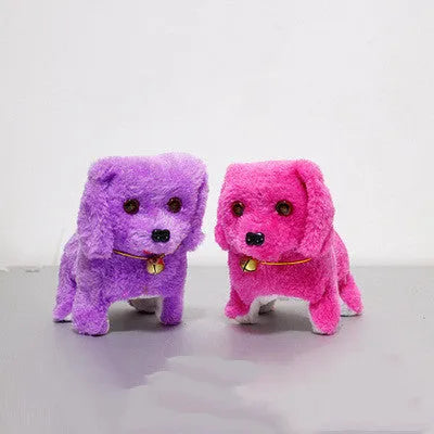 Electric musical plush dog in purple with walking rope and musical notes, 13x7x14cm